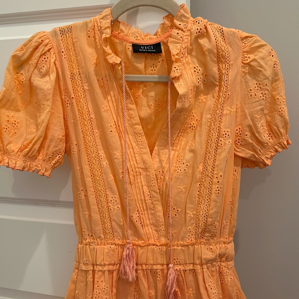Vici Orange Eyelet Mini Dress